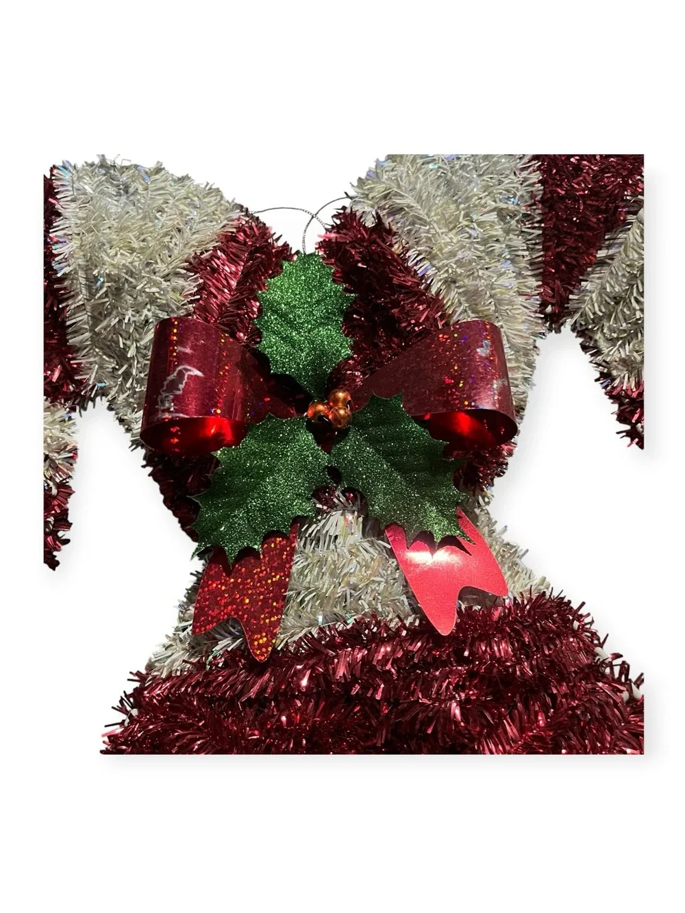 Festive Red and Cream Tinsel Candy Cane Wall Decor